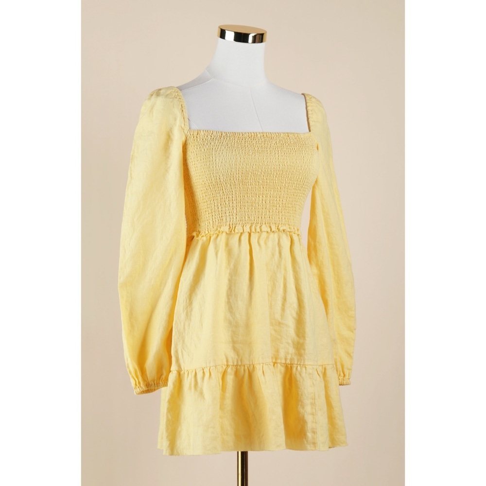 Sz XS Aritzia Wilfred 100% Organic Linen New Tempest Pale Yellow Mini Dress EUC